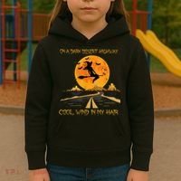 Happy Halloween Witch Riding Brooms On A Dark Desert Highway Kids Hoodie thumb 3