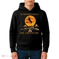 Happy Halloween Witch Riding Brooms On A Dark Desert Highway Kids Hoodie thumb 4