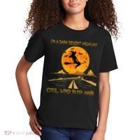 Happy Halloween Witch Riding Brooms On A Dark Desert Highway Kids T-Shirt thumb 2