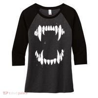 Halloween Horror Wolf Dog Vampire Monster Teeth Costume Women's Tri-Blend 3/4-Sleeve Raglan Shirt thumb 0