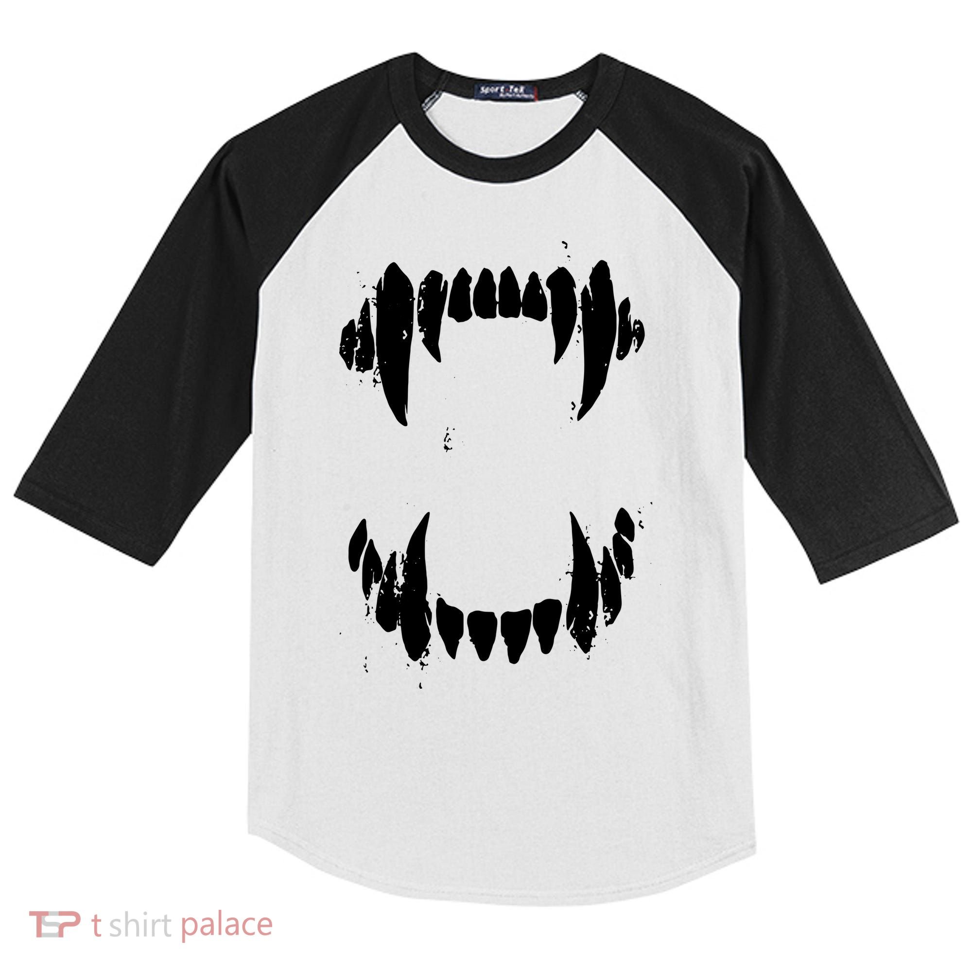 Halloween Horror Wolf Dog Vampire Monster Teeth Costume Kids Colorblock Raglan Jersey
