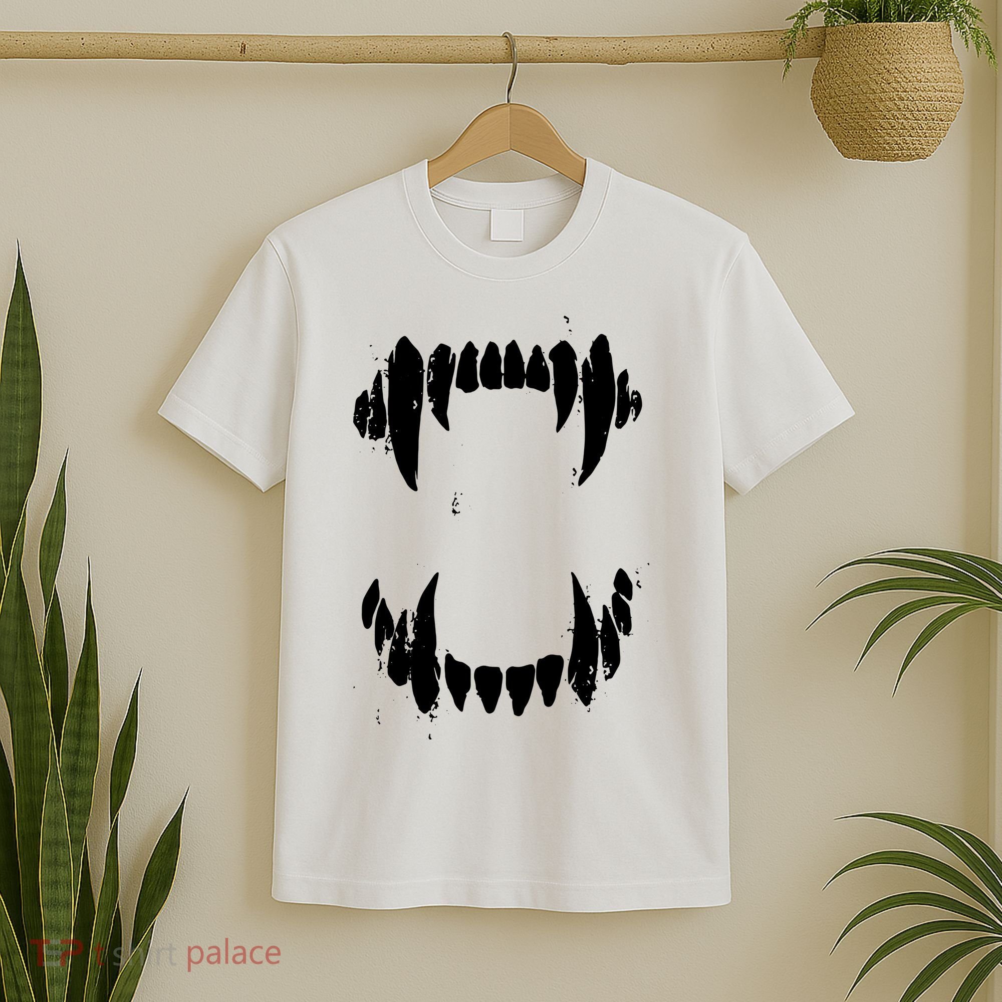 Halloween Horror Wolf Dog Vampire Monster Teeth Costume T-Shirt