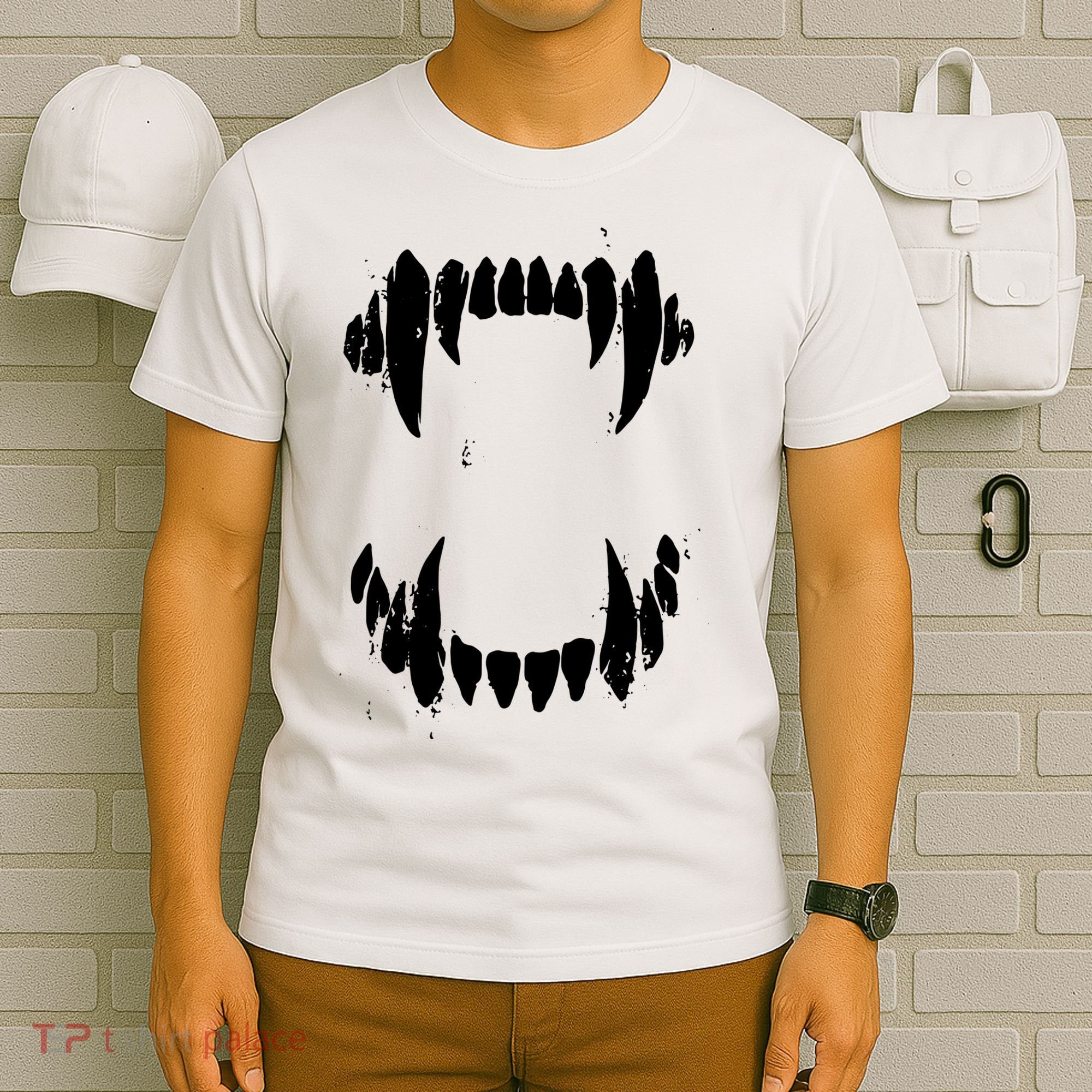 Halloween Horror Wolf Dog Vampire Monster Teeth Costume T-Shirt