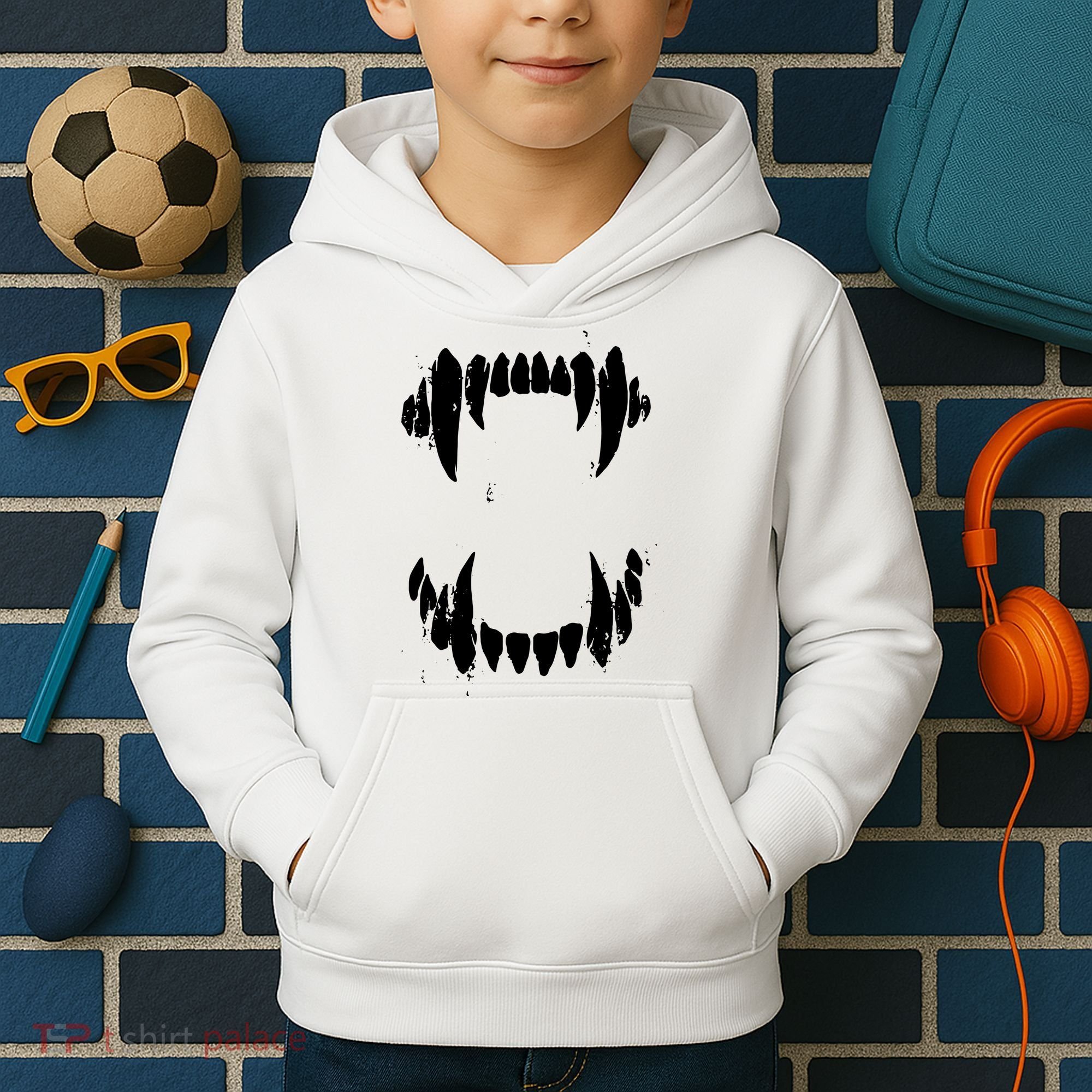 Halloween Horror Wolf Dog Vampire Monster Teeth Costume Kids Hoodie