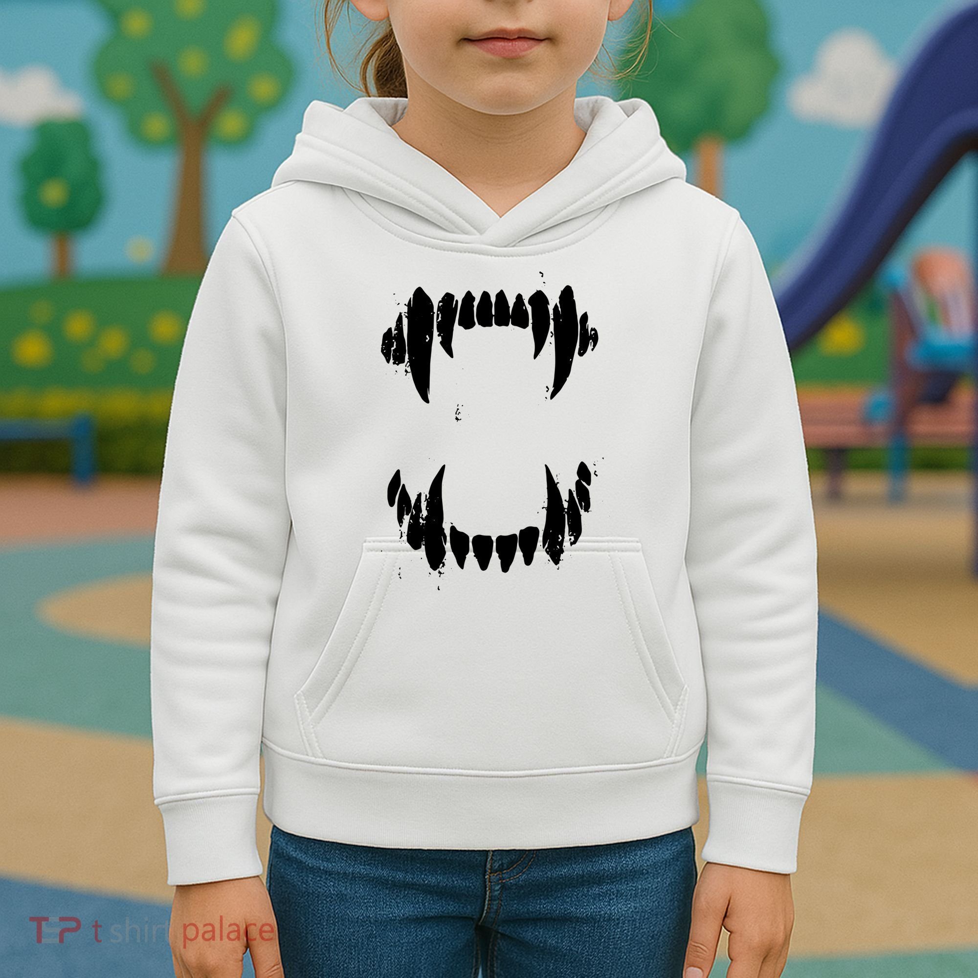 Halloween Horror Wolf Dog Vampire Monster Teeth Costume Kids Hoodie