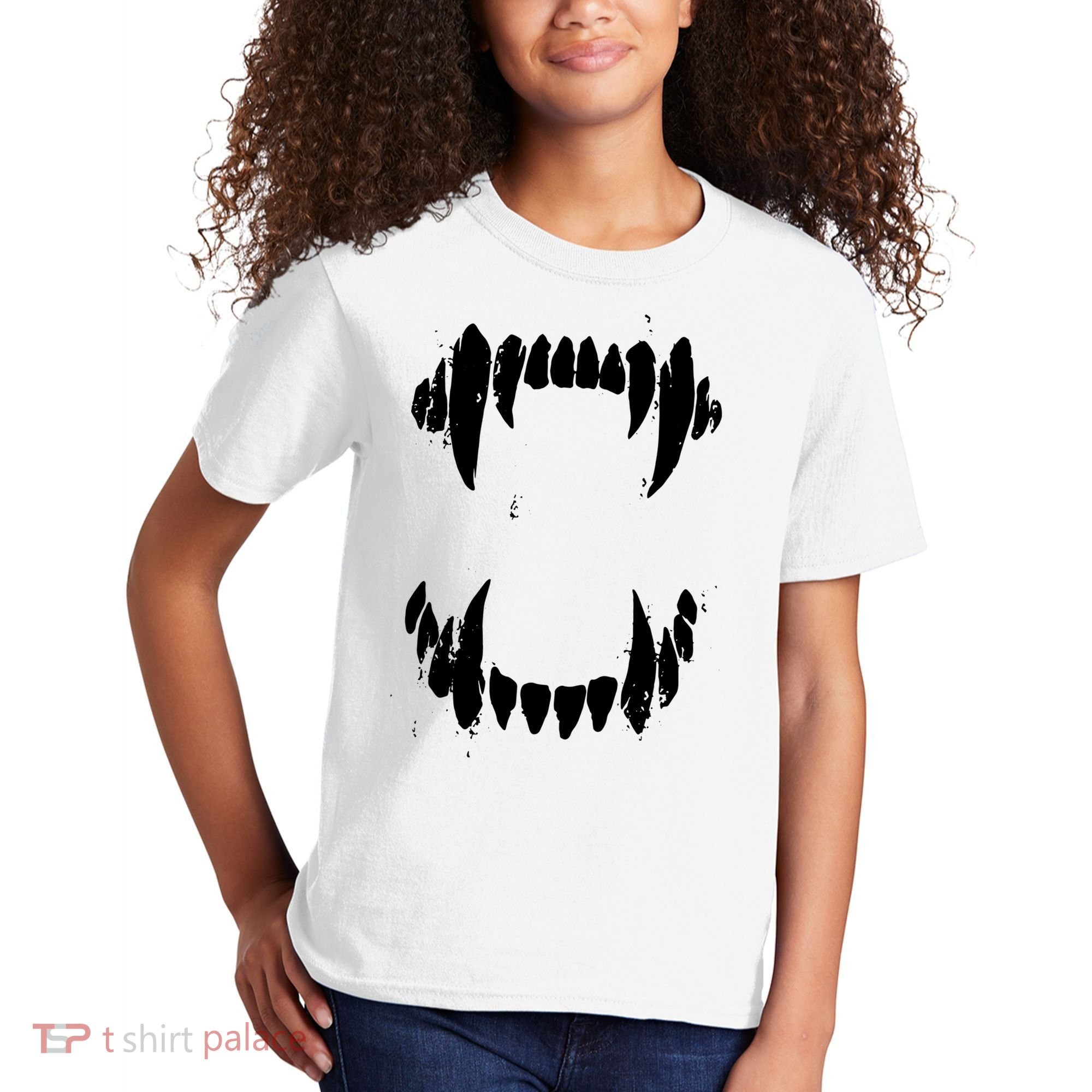 Halloween Horror Wolf Dog Vampire Monster Teeth Costume Kids T-Shirt