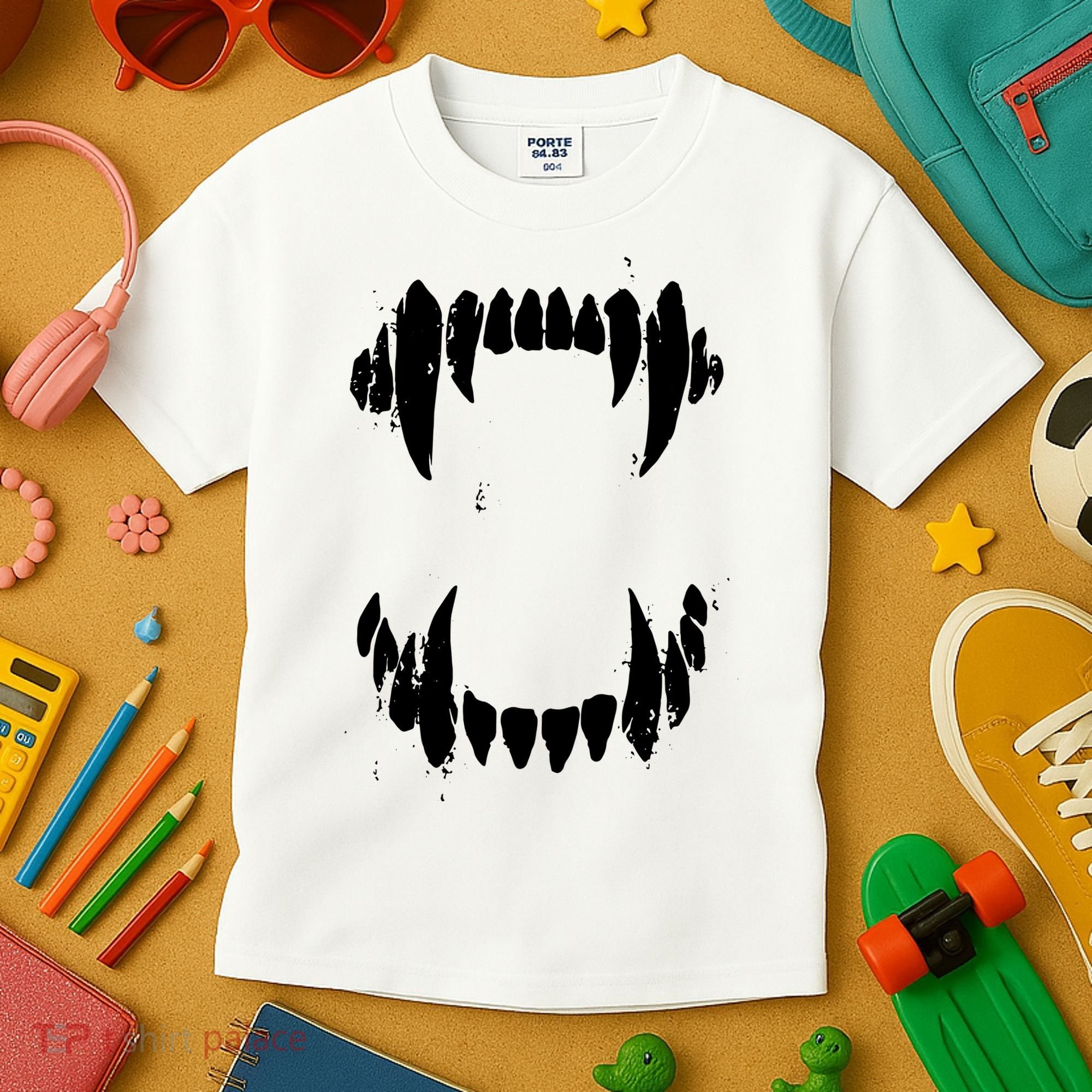 Halloween Horror Wolf Dog Vampire Monster Teeth Costume Kids T-Shirt
