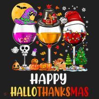 Happy Hallothanksmas Wine Glasses Wine Lover Gift Women's Sweatshirt thumb 2