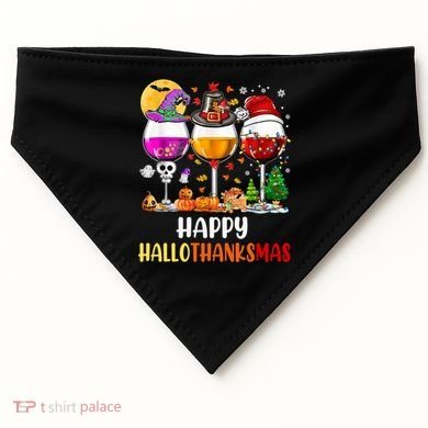 Happy Hallothanksmas Wine Glasses Wine Lover Gift USA-Made Doggie Bandana