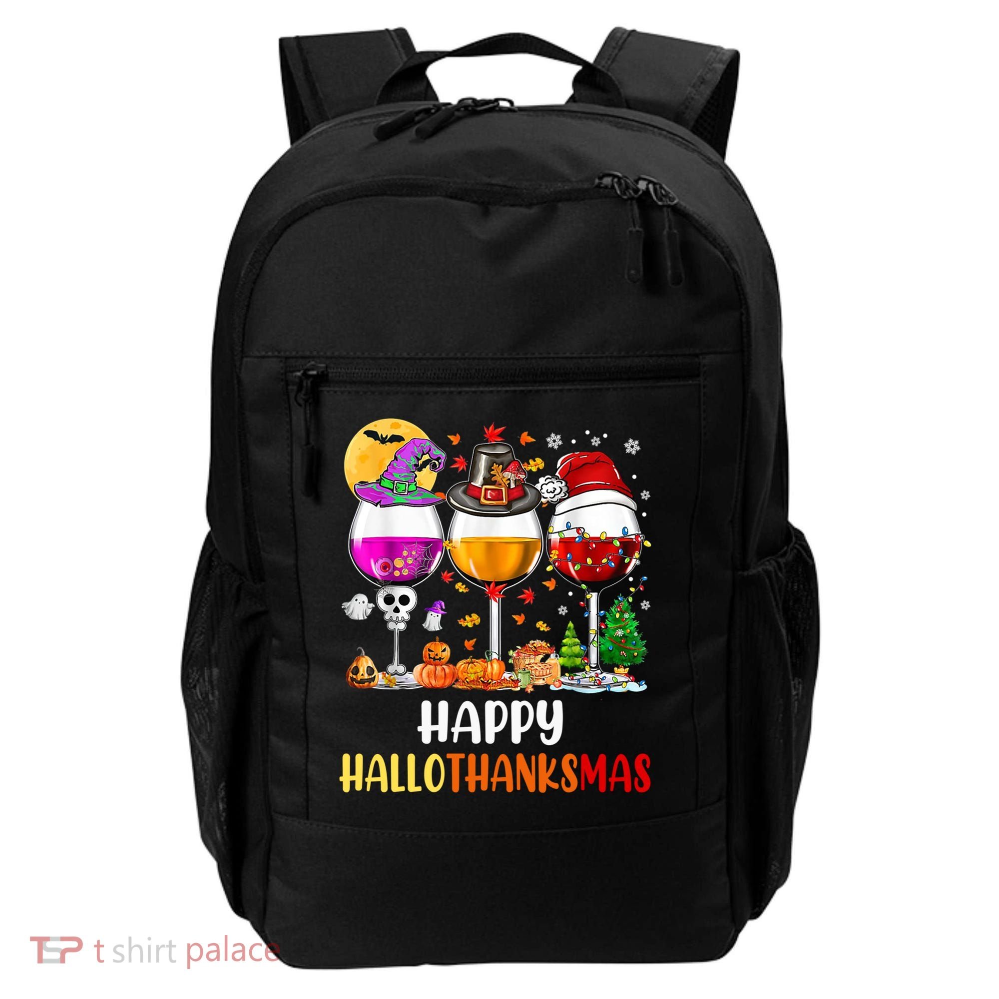 Happy Hallothanksmas Wine Glasses Wine Lover Gift Backpack
