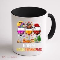 Happy Hallothanksmas Wine Glasses Wine Lover Gift Coffee Mug thumb 1