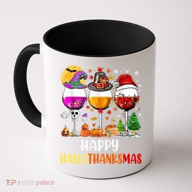 Happy Hallothanksmas Wine Glasses Wine Lover Gift Coffee Mug