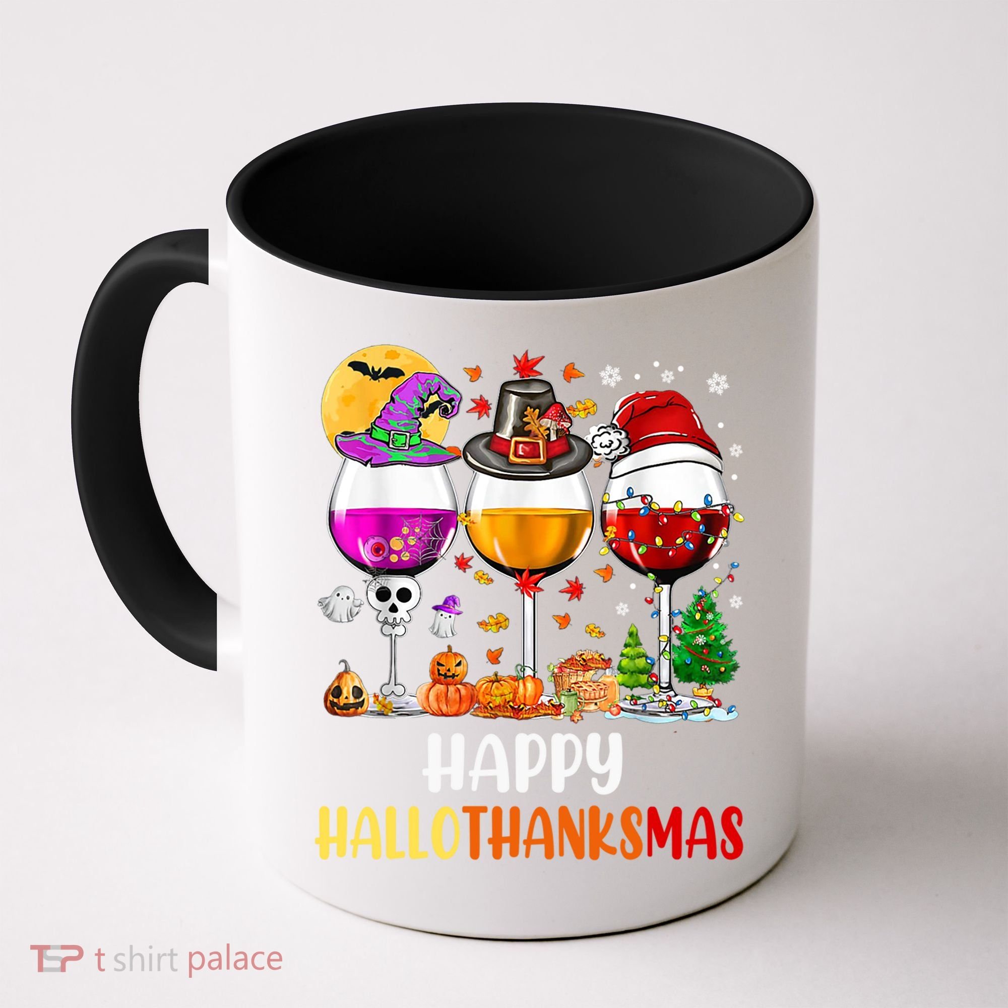 Happy Hallothanksmas Wine Glasses Wine Lover Gift Coffee Mug