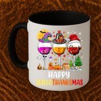Happy Hallothanksmas Wine Glasses Wine Lover Gift Coffee Mug thumb 2