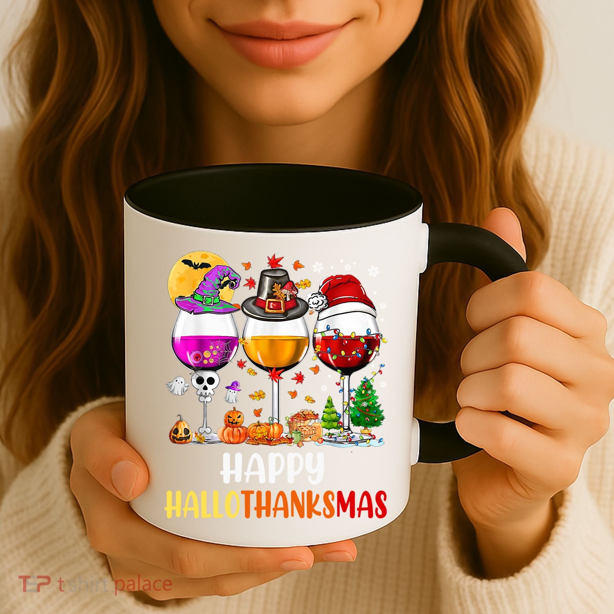 Happy Hallothanksmas Wine Glasses Wine Lover Gift Coffee Mug