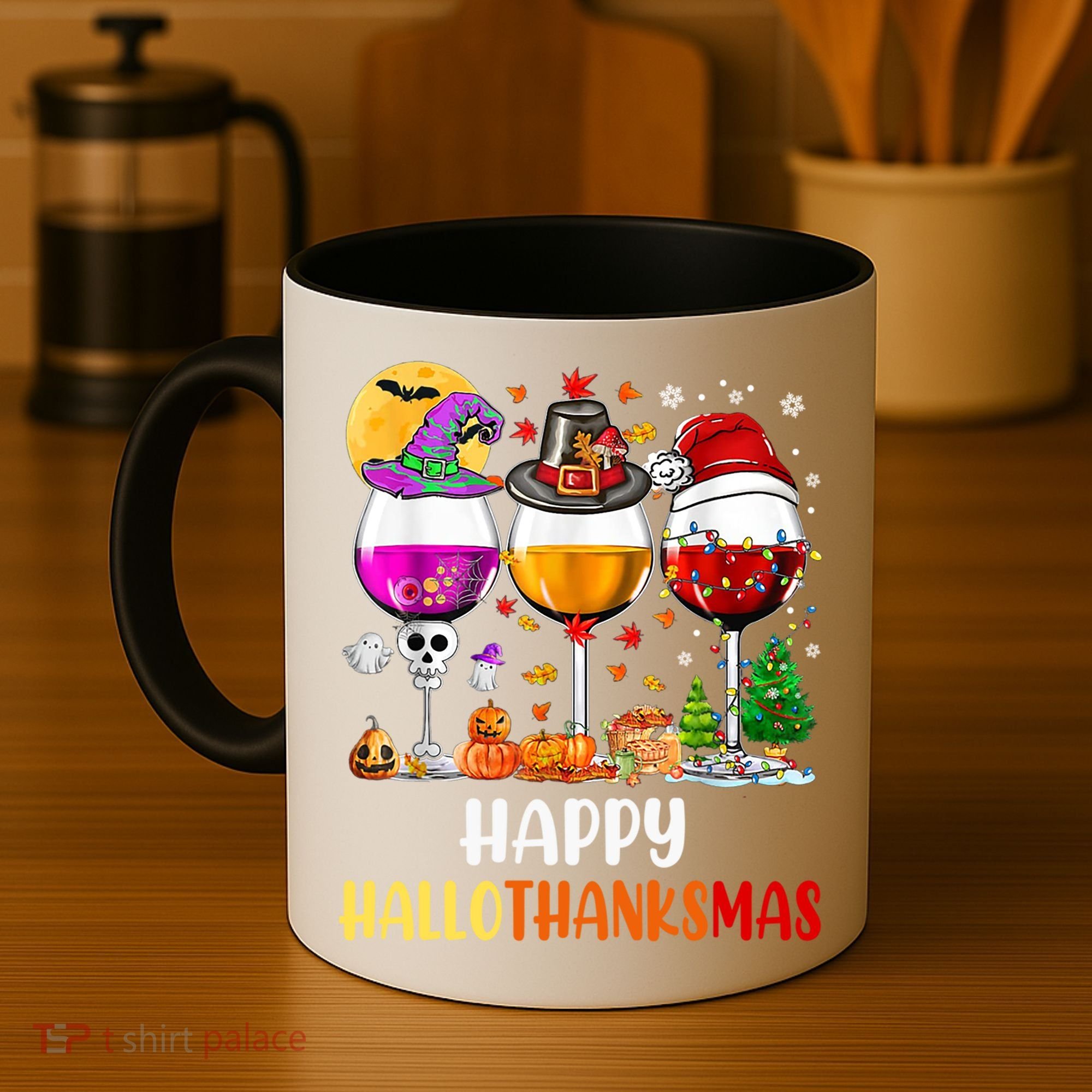 Happy Hallothanksmas Wine Glasses Wine Lover Gift Coffee Mug