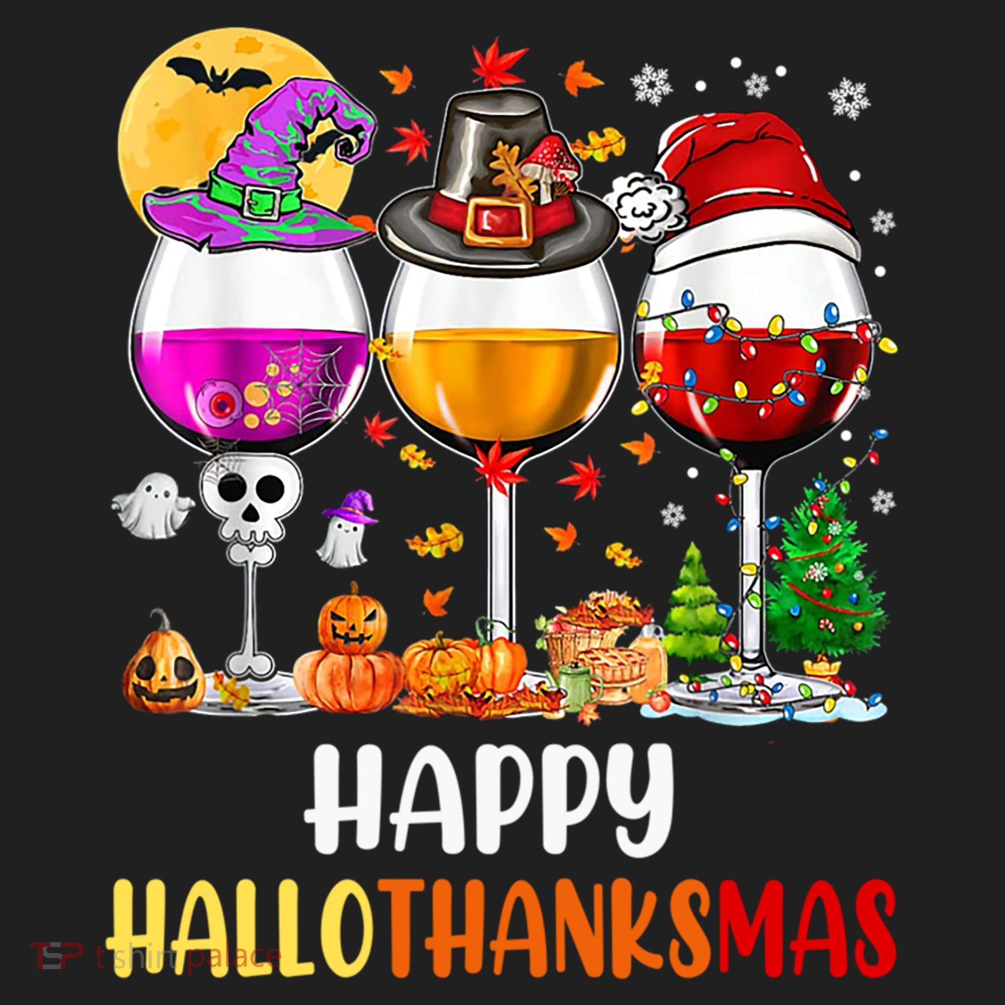 Happy Hallothanksmas Wine Glasses Wine Lover Gift Beanie