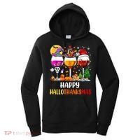 Happy Hallothanksmas Wine Glasses Wine Lover Gift Women's Hoodie thumb 0