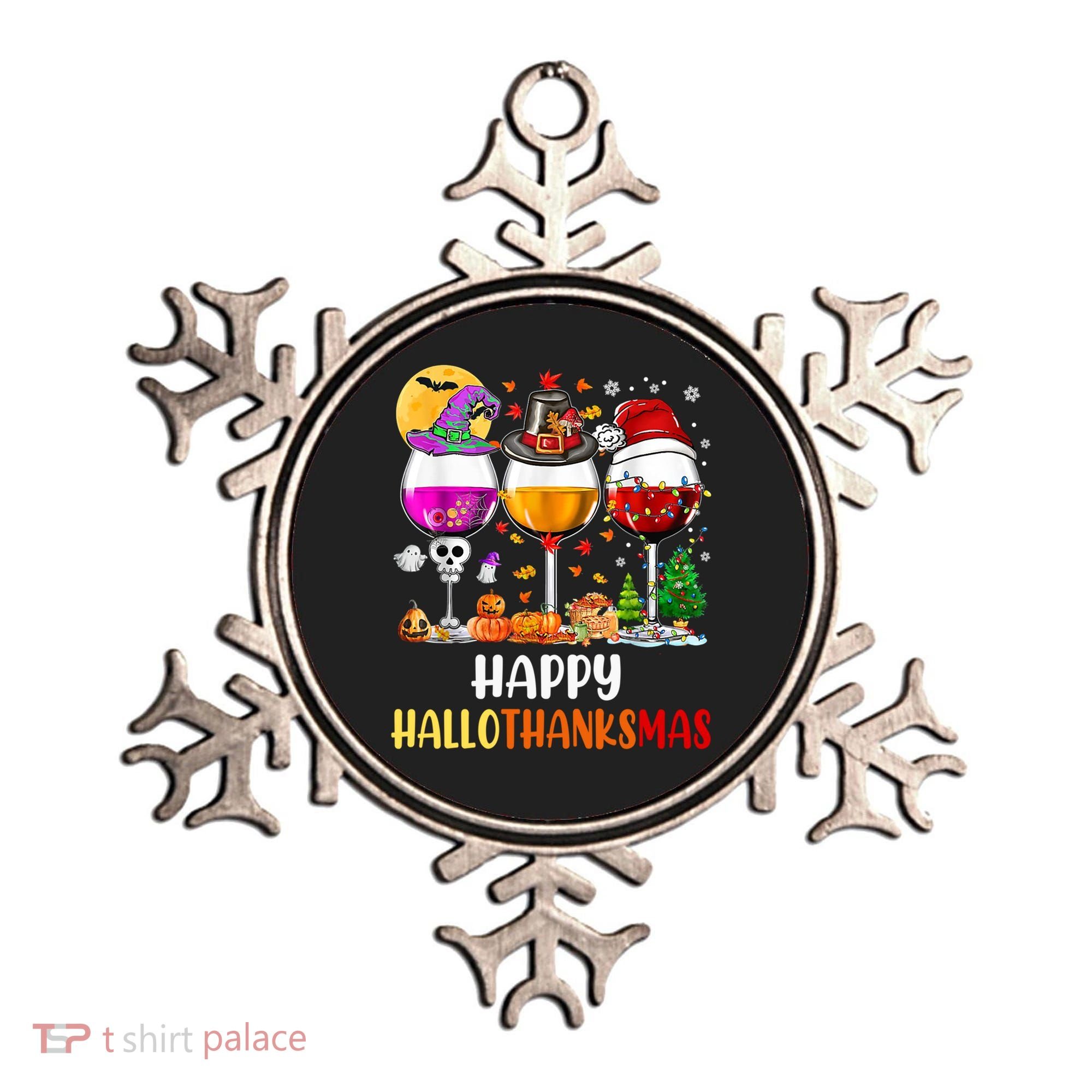 Happy Hallothanksmas Wine Glasses Wine Lover Gift Ornament