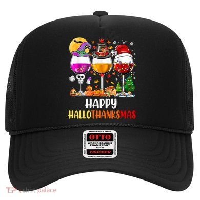 Happy Hallothanksmas Wine Glasses Wine Lover Gift Hat