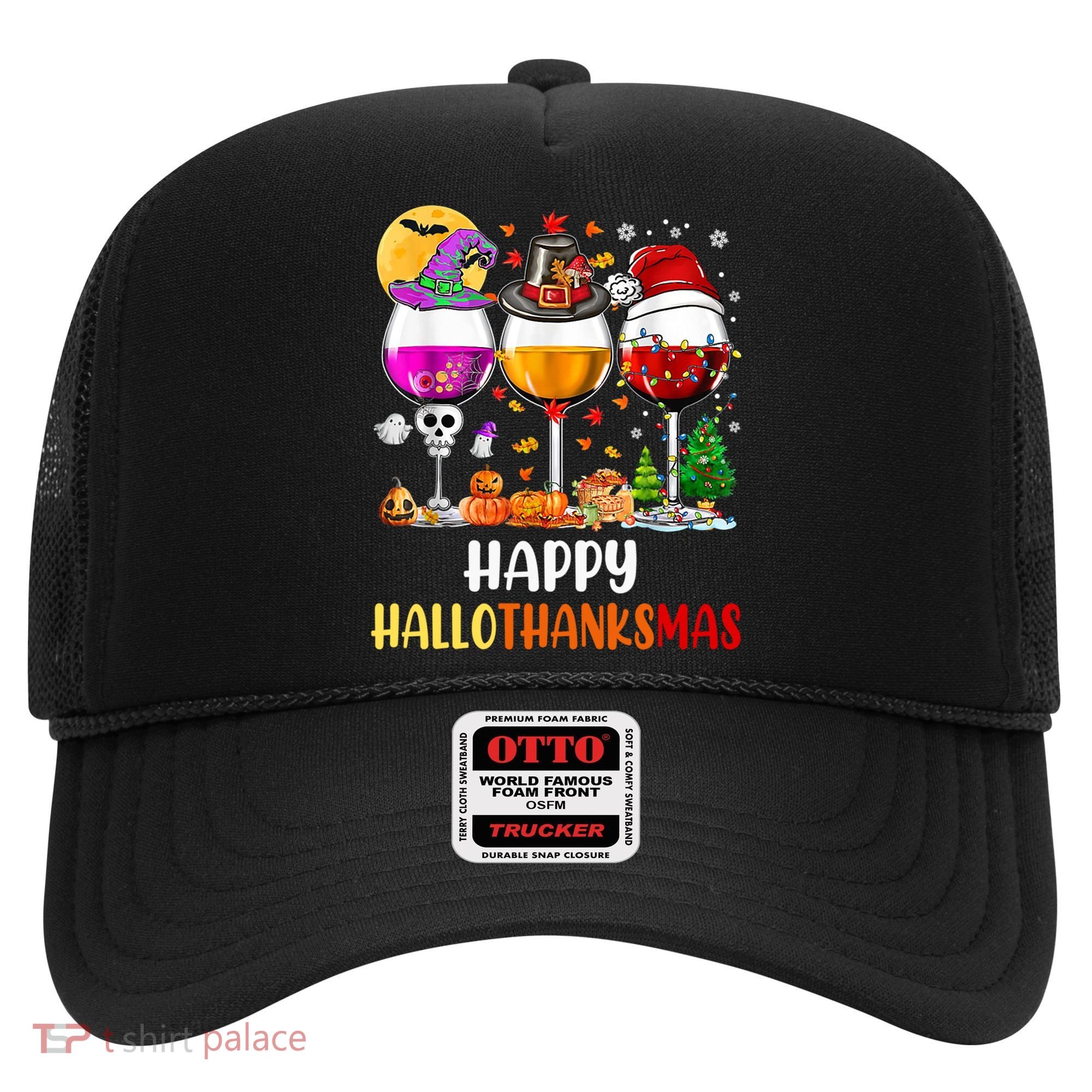 Happy Hallothanksmas Wine Glasses Wine Lover Gift Hat