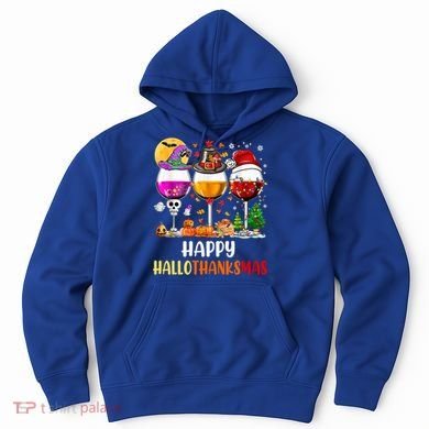 Happy Hallothanksmas Wine Glasses Wine Lover Gift Hoodie