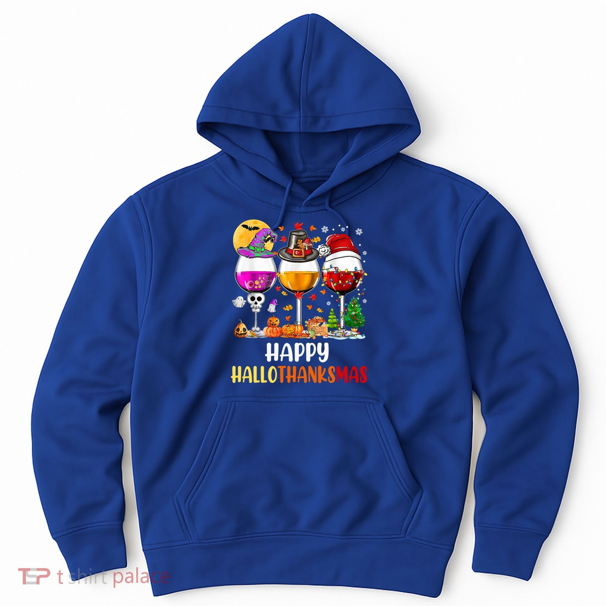 Happy Hallothanksmas Wine Glasses Wine Lover Gift Hoodie
