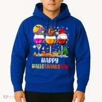 Happy Hallothanksmas Wine Glasses Wine Lover Gift Hoodie thumb 2