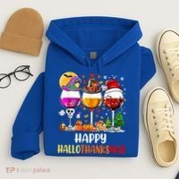 Happy Hallothanksmas Wine Glasses Wine Lover Gift Hoodie thumb 4