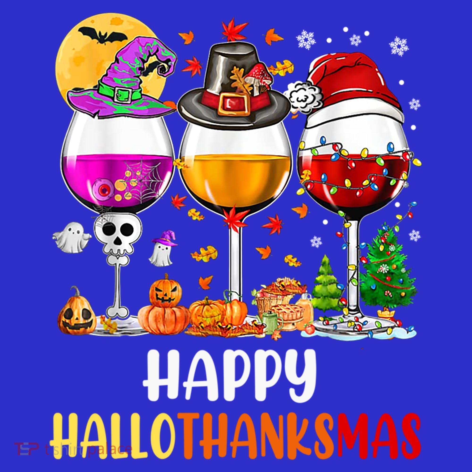 Happy Hallothanksmas Wine Glasses Wine Lover Gift Hoodie