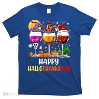 Happy Hallothanksmas Wine Glasses Wine Lover Gift T-Shirt thumb 0