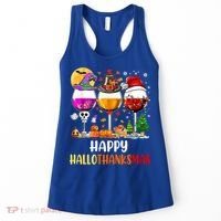 Happy Hallothanksmas Wine Glasses Wine Lover Gift Women's Tank Top thumb 0