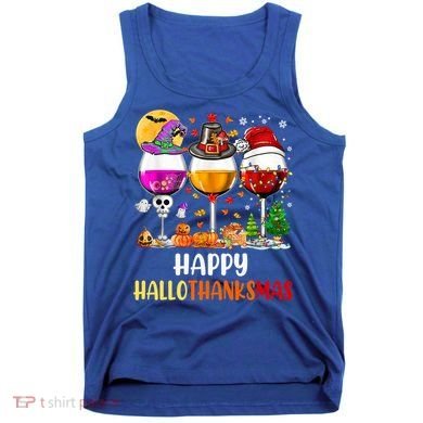 Happy Hallothanksmas Wine Glasses Wine Lover Gift Tank Top