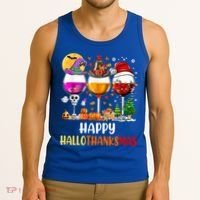 Happy Hallothanksmas Wine Glasses Wine Lover Gift Tank Top thumb 3