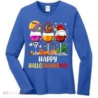 Happy Hallothanksmas Wine Glasses Wine Lover Gift Women's Long Sleeve Shirt thumb 0