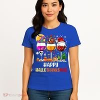 Happy Hallothanksmas Wine Glasses Wine Lover Gift Women's T-Shirt thumb 4