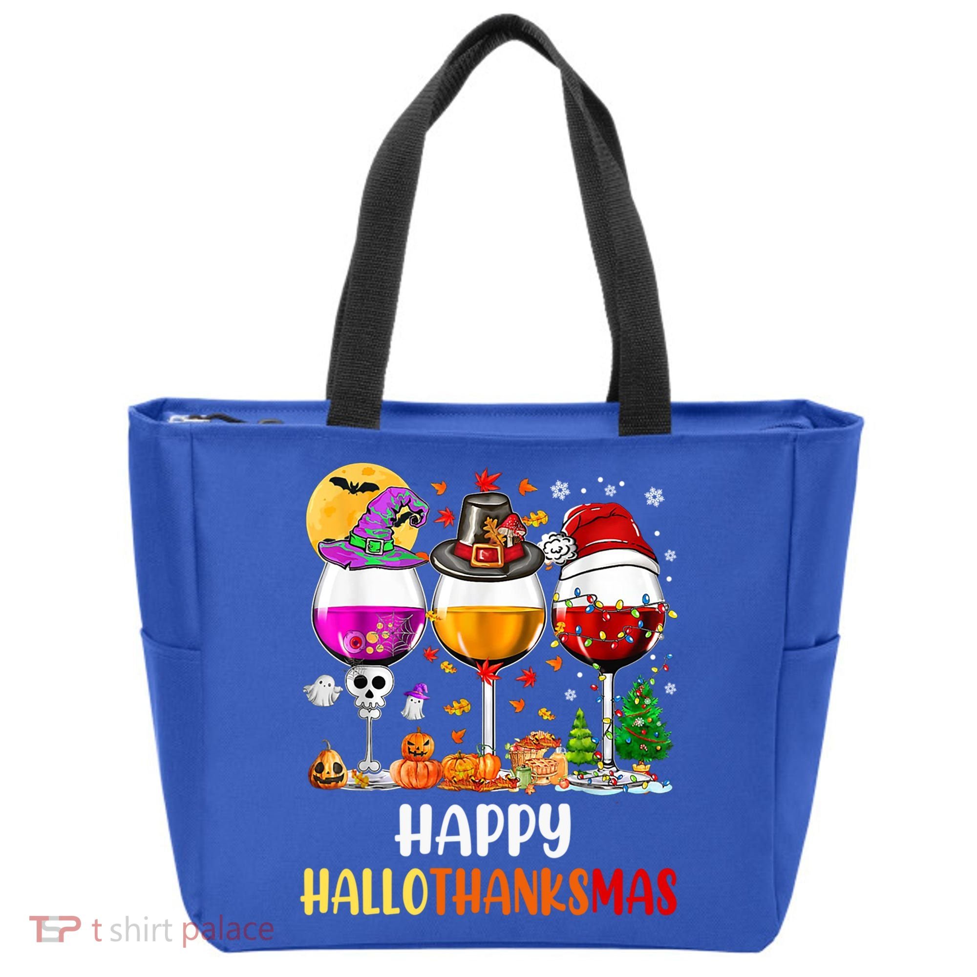 Happy Hallothanksmas Wine Glasses Wine Lover Gift Tote Bag