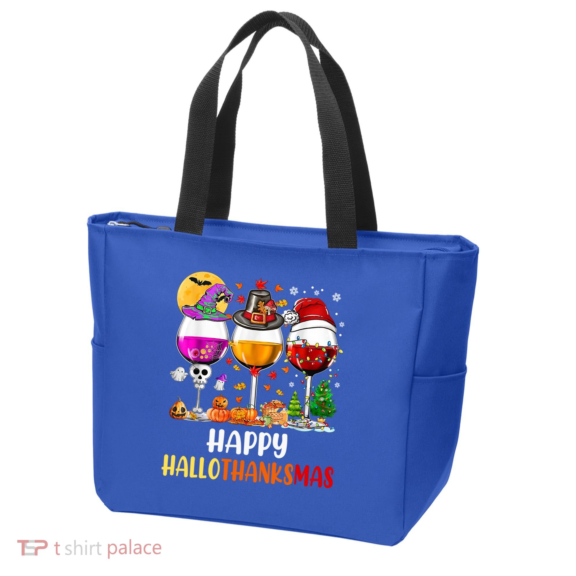 Happy Hallothanksmas Wine Glasses Wine Lover Gift Tote Bag