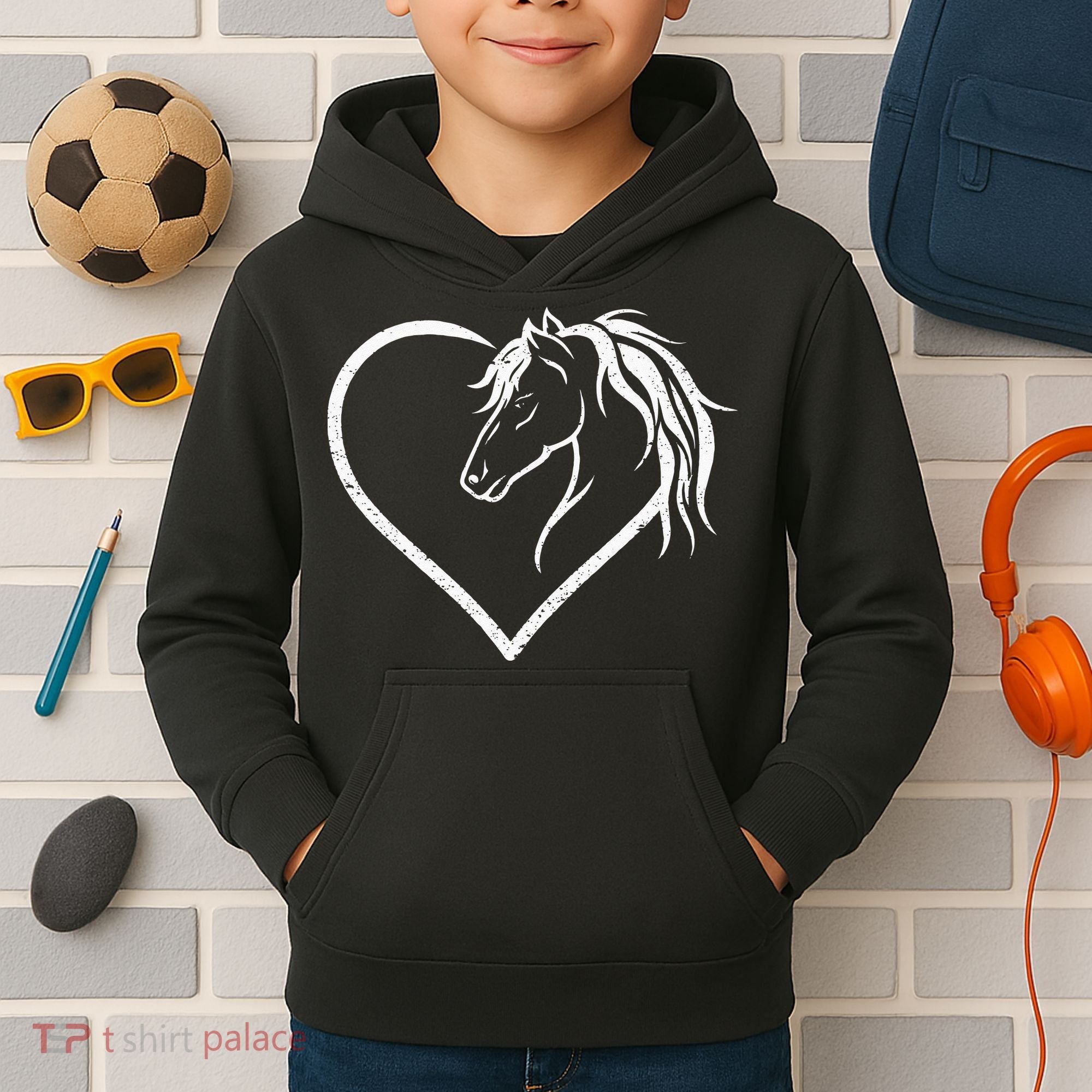 Horse Head With A Heart Riding Horse Kids Hoodie
