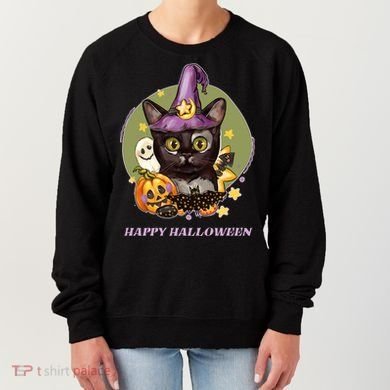 Happy Halloween Witchy Kitty Design Women's Sweatshirt