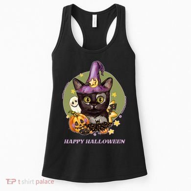 Happy Halloween Witchy Kitty Design Women's Tank Top