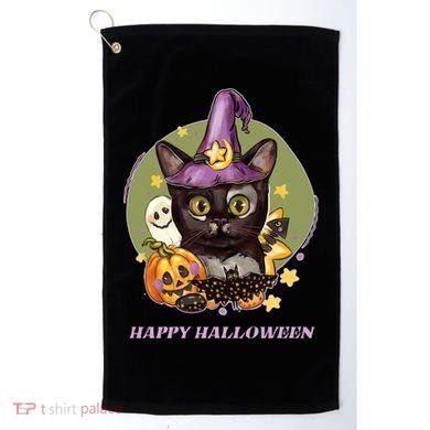 Happy Halloween Witchy Kitty Design Golf Towel