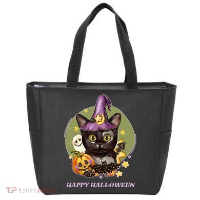 Happy Halloween Witchy Kitty Design Tote Bag