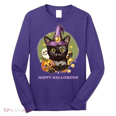 Happy Halloween Witchy Kitty Design Long Sleeve Shirt