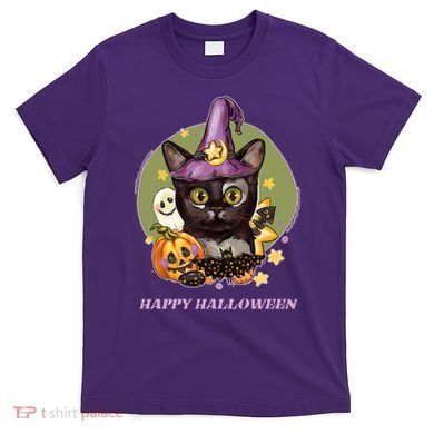Happy Halloween Witchy Kitty Design T-Shirt