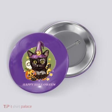 Happy Halloween Witchy Kitty Design Button
