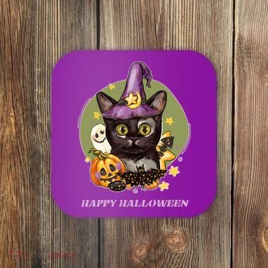 Happy Halloween Witchy Kitty Design Coaster