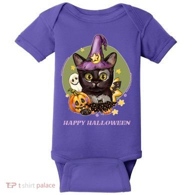 Happy Halloween Witchy Kitty Design Baby Bodysuit