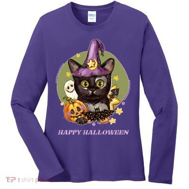 Happy Halloween Witchy Kitty Design Women's Long Sleeve Shirt