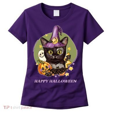 Happy Halloween Witchy Kitty Design Women's T-Shirt